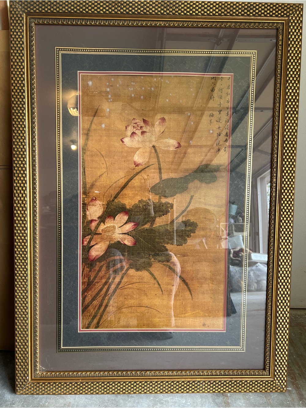 Framed Vintage Floral Botanical Print with Gold Frame